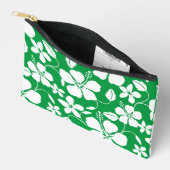 ハワイアンフラ（ハイビスカス）のグリーン模様 アクセサリーポーチ (見開き)