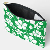 ハワイアンフラ（ハイビスカス）のグリーン模様 アクセサリーポーチ (見開き)