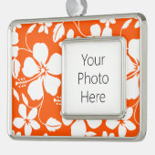 ハワイアンフラ（ハイビスカス）オレンジ シルバープレートフレームオーナメント (左)