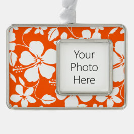 ハワイアンフラ(ハイビスカス)オレンジ シルバープレートフレームオーナメント