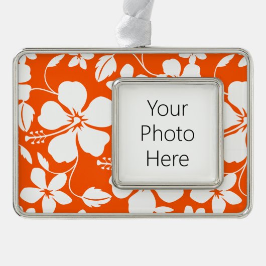ハワイアンフラ（ハイビスカス）オレンジ シルバープレートフレームオーナメント (正面)