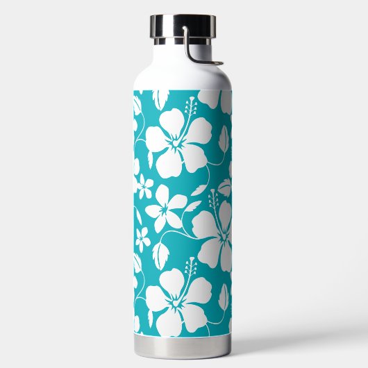 ハワイアンフラ（ハイビスカス）ティール（緑がかった色）水瓶 ウォーターボトル (左面)
