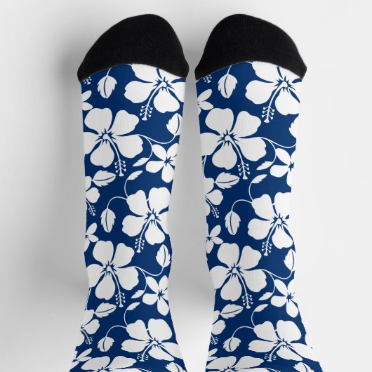 ハワイアンフラ（ハイビスカス）ネイビーブルー ソックス (上部)