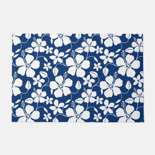 ハワイアンフラ（ハイビスカス）ネイビー ドアマット (正面)