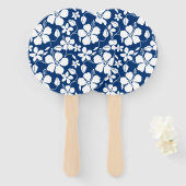 ハワイアンフラ（ハイビスカス）ネイビー ハンドファン (正面&裏面)