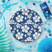 ハワイアンフラ（ハイビスカス）ネイビー ペーパープレート (パーティー)