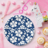 ハワイアンフラ（ハイビスカス）ネイビー ペーパープレート (パーティー)