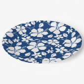 ハワイアンフラ（ハイビスカス）ネイビー ペーパープレート (アングル)