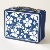ハワイアンフラ（ハイビスカス）ネイビー メタルランチボックス (正面)