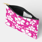 ハワイアンフラ（ハイビスカス）パターンのホットピンク アクセサリーポーチ (見開き)