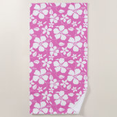 ハワイアンフラ（ハイビスカス）ピンク ビーチタオル (正面)