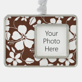 ハワイアンフラ（ハイビスカス）ブラウン シルバープレートフレームオーナメント