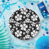 ハワイアンフラ（ハイビスカス）ブラック紙プレート ペーパープレート (パーティー)