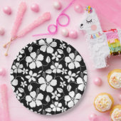 ハワイアンフラ（ハイビスカス）ブラック紙プレート ペーパープレート (パーティー)