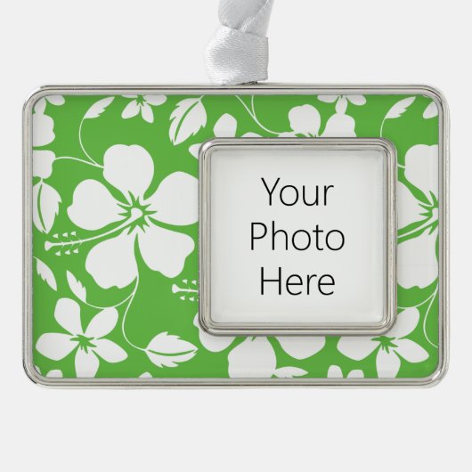 ハワイアンフラ（ハイビスカス）ライム シルバープレートフレームオーナメント (正面)