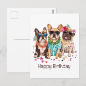 ハワイアンフレンチブルドッグの誕生日花輪 ポストカード (正面/裏面)