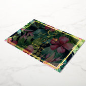 ハワイアンフローラグリーンリーパラダイス結婚金ゴールド 箔招待状 (回転した状態)