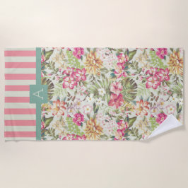 ハワイアンフローラストライプと | モノグラム ビーチタオル