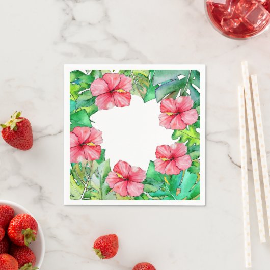 ハワイアンフローラピンクハイビスカス熱帯葉 スタンダードカクテルナプキン (インサイチュ)
