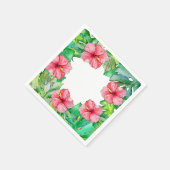ハワイアンフローラピンクハイビスカス熱帯葉 スタンダードカクテルナプキン (角)