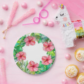 ハワイアンフローラピンクハイビスカス熱帯葉 ペーパープレート (パーティー)