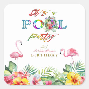 ハワイアンフローラフルーツバーズプール誕生日 スクエアシール