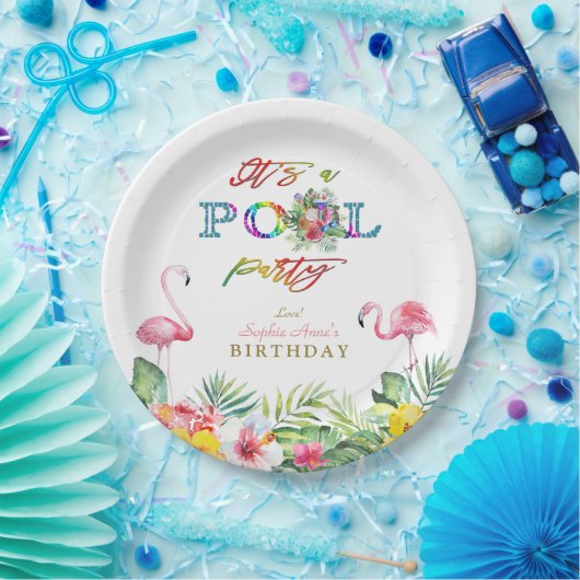 ハワイアンフローラフルーツバーズプール誕生日 ペーパープレート (パーティー)