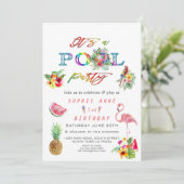 ハワイアンフローラフルーツバーズプール誕生日 招待状 (スタンド正面)