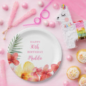 ハワイアンフローラル 誕生日  ペーパープレート (パーティー)