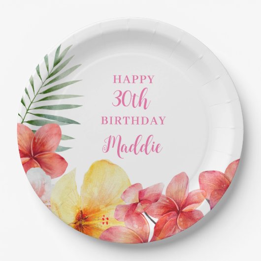 ハワイアンフローラル 誕生日  ペーパープレート (正面)