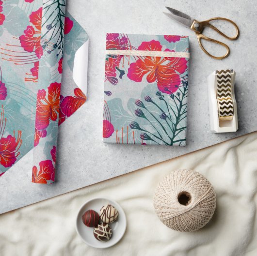 ハワイアンプリントオハイアリイv2パターン ラッピングペーパー (クラフト)