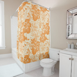 ハワイアンプリントオハイアリフラワー シャワーカーテン