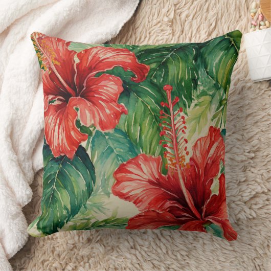 ハワイアンプリントハイビスカスパターン クッション (ブランケット)