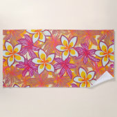 ハワイアンプリントプルメリアパターン ビーチタオル (正面)