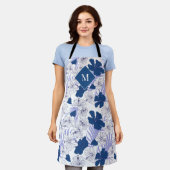 ハワイアンプリントメンズブルートロピカルモノグラムエプロン エプロン (着用した状態)