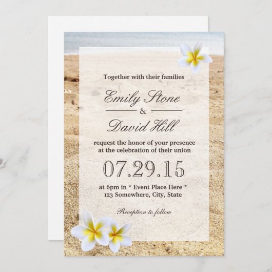 ハワイアンプルメリアフラワーズビーチ結婚式 招待状 (正面/裏面)
