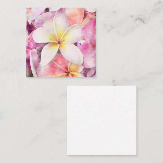 ハワイアンプルメリア熱帯フローラ水彩 スクエア名刺 (正面/裏面)