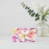 ハワイアンプルメリア熱帯フローラ水彩 名刺 (スタンド正面)