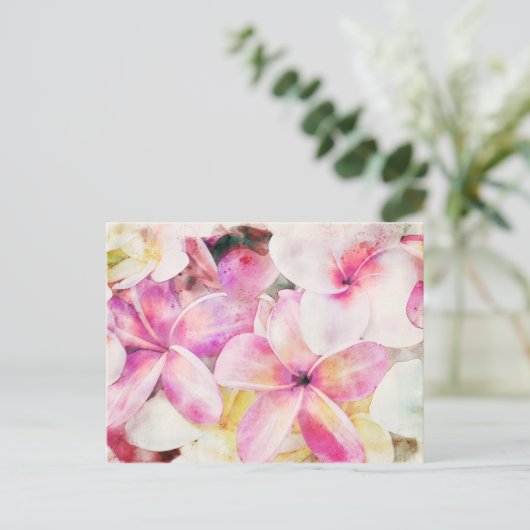 ハワイアンプルメリア熱帯フローラ水色 ポストカード (スタンド正面)