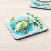 ハワイアンホヌとプルメリア&マイレウォーター色 コースター (左側)