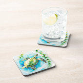 ハワイアンホヌとプルメリア&マイレウォーター色 コースター (右側)
