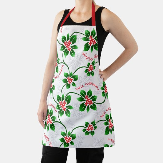 ハワイアンホリーメレカリキマカクリスマスレッド エプロン (インサイチュ)