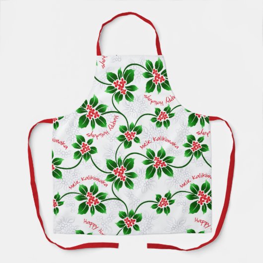 ハワイアンホリーメレカリキマカクリスマスレッド エプロン (正面)