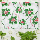 ハワイアンホリーメレカリキマカクリスマスレッド キッチンタオル (折り畳み)