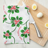 ハワイアンホリーメレカリキマカクリスマスレッド キッチンタオル (四つ折り)