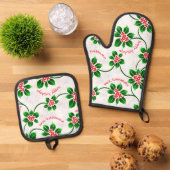 ハワイアンホリーメレカリキマカクリスマスレッド 鍋つかみ&鍋敷きセット (トップダウン)