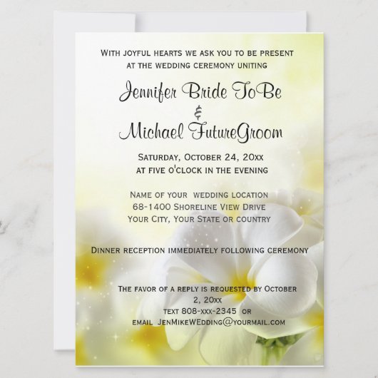 ハワイアンホワイトプルメリア結婚ズおよび披露宴 招待状 (正面)