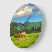 ハワイアンホース、北嶺ピーク、カウアイ、ハワイ ラージ壁時計 (傾斜)