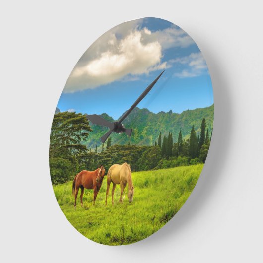 ハワイアンホース、北嶺ピーク、カウアイ、ハワイ ラージ壁時計 (傾斜)