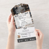 ハワイアンポリネシアのティキブリッダー結婚アンドグルーマー オールインワン招待状 (貼ってはがせる)